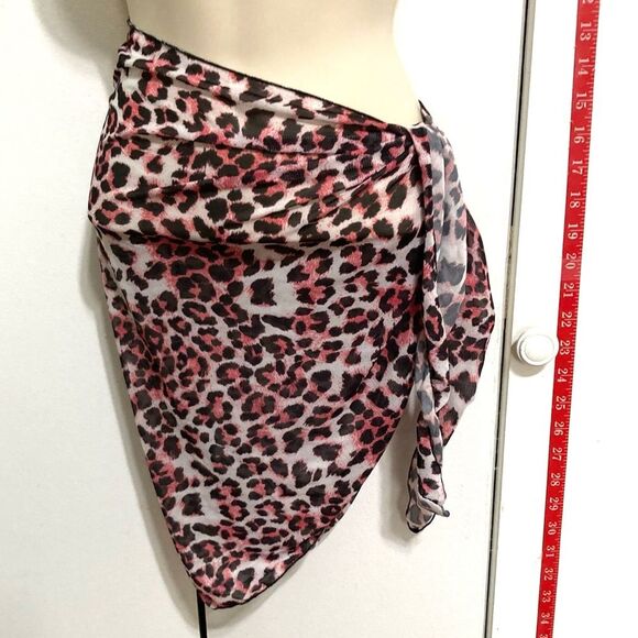 Sarong Cover up Beach Wrap Pink Cheetah Leopard Mini Tie Womens Small - Picture 2 of 8